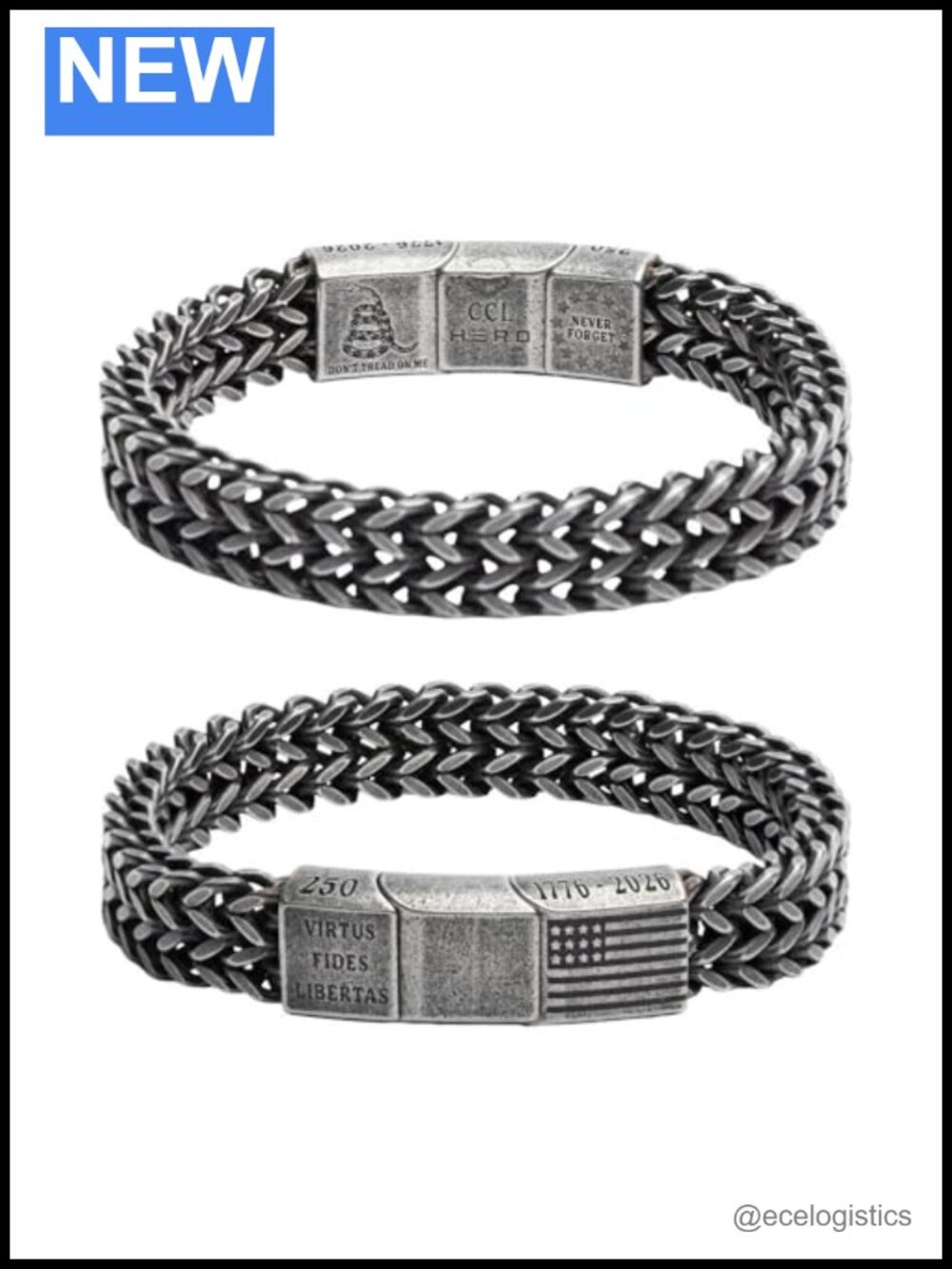 Stainless Steel Don't Tread On Me Cuban Link Bracelet Men Patriotic